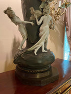 Art Nouveau German Porcelain Nymphs Figural Large Lamp