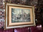 Large Antique Framed Art Print Courthouse Scene Historical People Horses Detailed Victorian Wall Decoration Ornate Gold Frame Fine Art