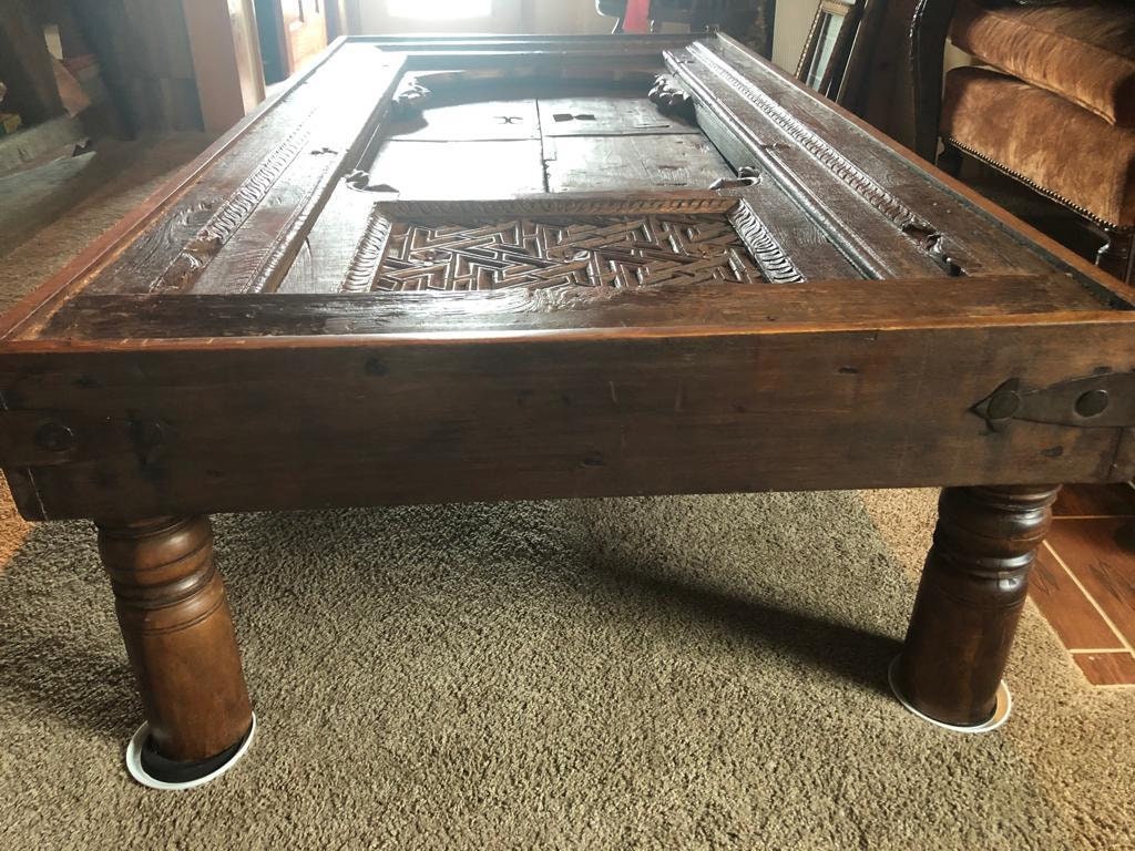 Antique Handcrafted Old Reclaimed Window Centre Table Coffee Table Bhurma Teak End Table Jarokha 1850s Unique Rustic Architectural Charm