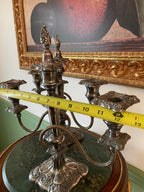 Antique Pair Silver Candelabra Five Arm Baroque Candle Holders Ornate Heavy Metal Candle Stand Classical Decoration Mantel Table Display