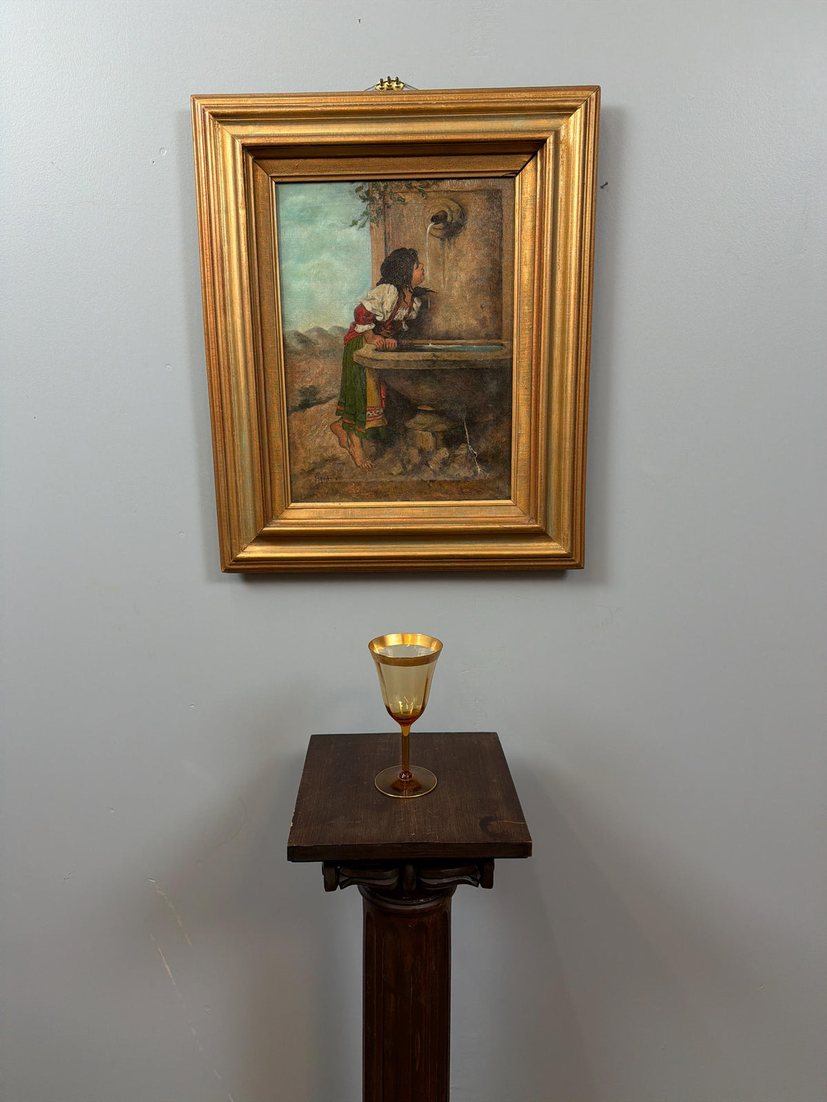 Vintage Amber Wine Glass Set Gold Rim Goblets Hollywood Regency Barware Elegant Stemware Set of 8
