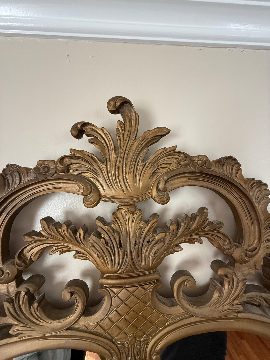 Vintage French Baroque Style Ornate Gold Gilt Wood Framed Mirror (56x36)