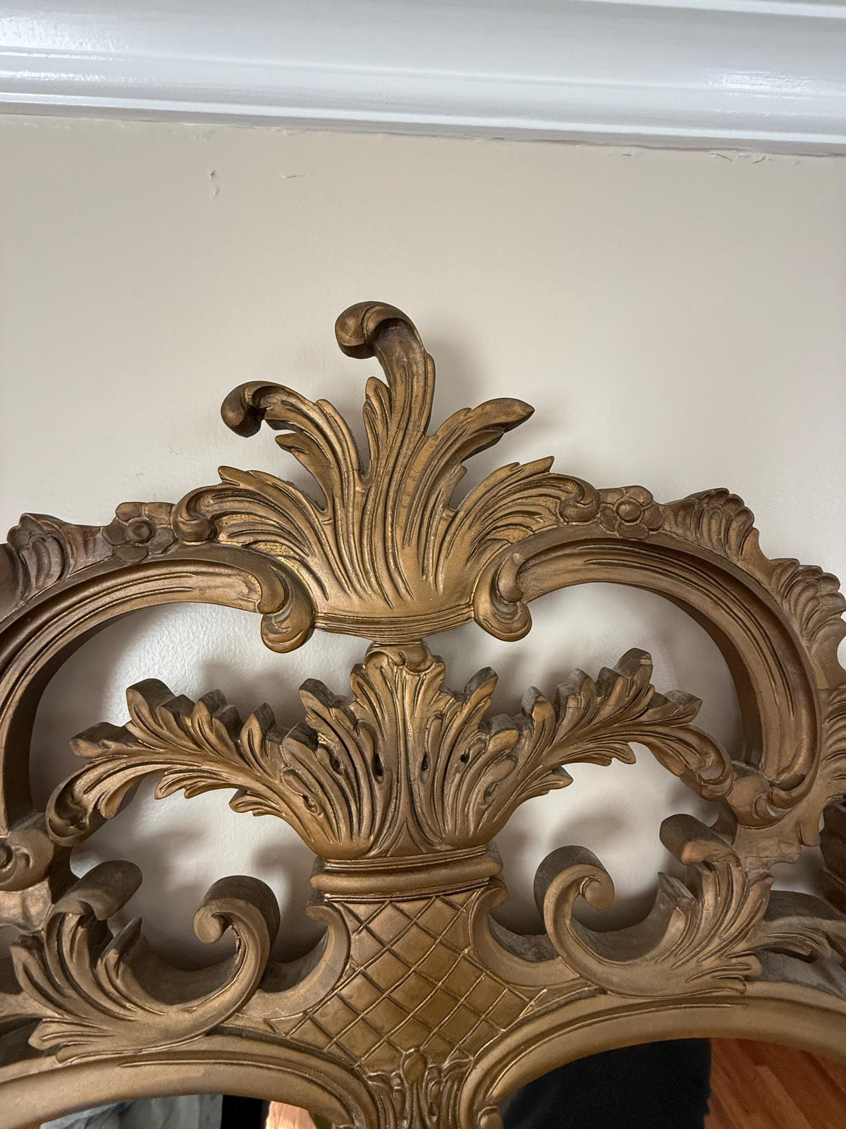Vintage French Baroque Style Ornate Gold Gilt Wood Framed Mirror (56x36)