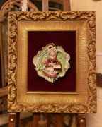 Antique Porcelain Wall Plaque Couple Relief Gilt Frame Velvet Backing Victorian Style French Rococo Art Figurine Decor Romantic Gift Idea