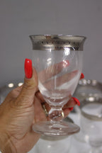Vintage Silver Rimmed Water Goblets Set Elegant Clear Glass Footed Cups Classic Mid Century Barware Wedding Dinner Display Collection