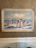 Women on the Beach Impressionist Oil Painting Mid‑Century Impressionist Women Pastel Portrait Seaside Oil Painting Victorian Lady Artwork