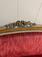 Antique French Louis XVI style Wooden Red Velvet Settee Sofa Antique French Gilded Hand-Carved Wood  Gold Gilt Elegant Furniture Loveseat
