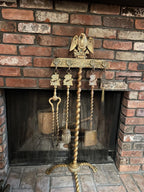 Antique Brass Rare Fireplace Tool Set Eagle Motif Decorative Hearth Accessory Brass Fireplace Tool Set with Eagle Motif and Twisted Stand