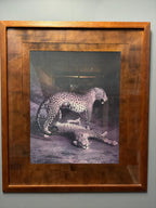 Large Wood Framed Leopard Cheetah Wildlife Print, Big Cat Brown Animal Decor Art