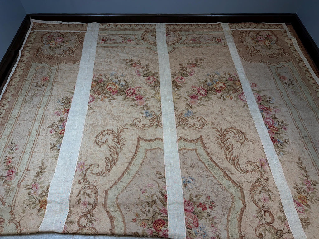 Oversized French Aubusson Style Needlepoint Rug, Floral Mansion Carpet, Shabby Chic Estate Decor