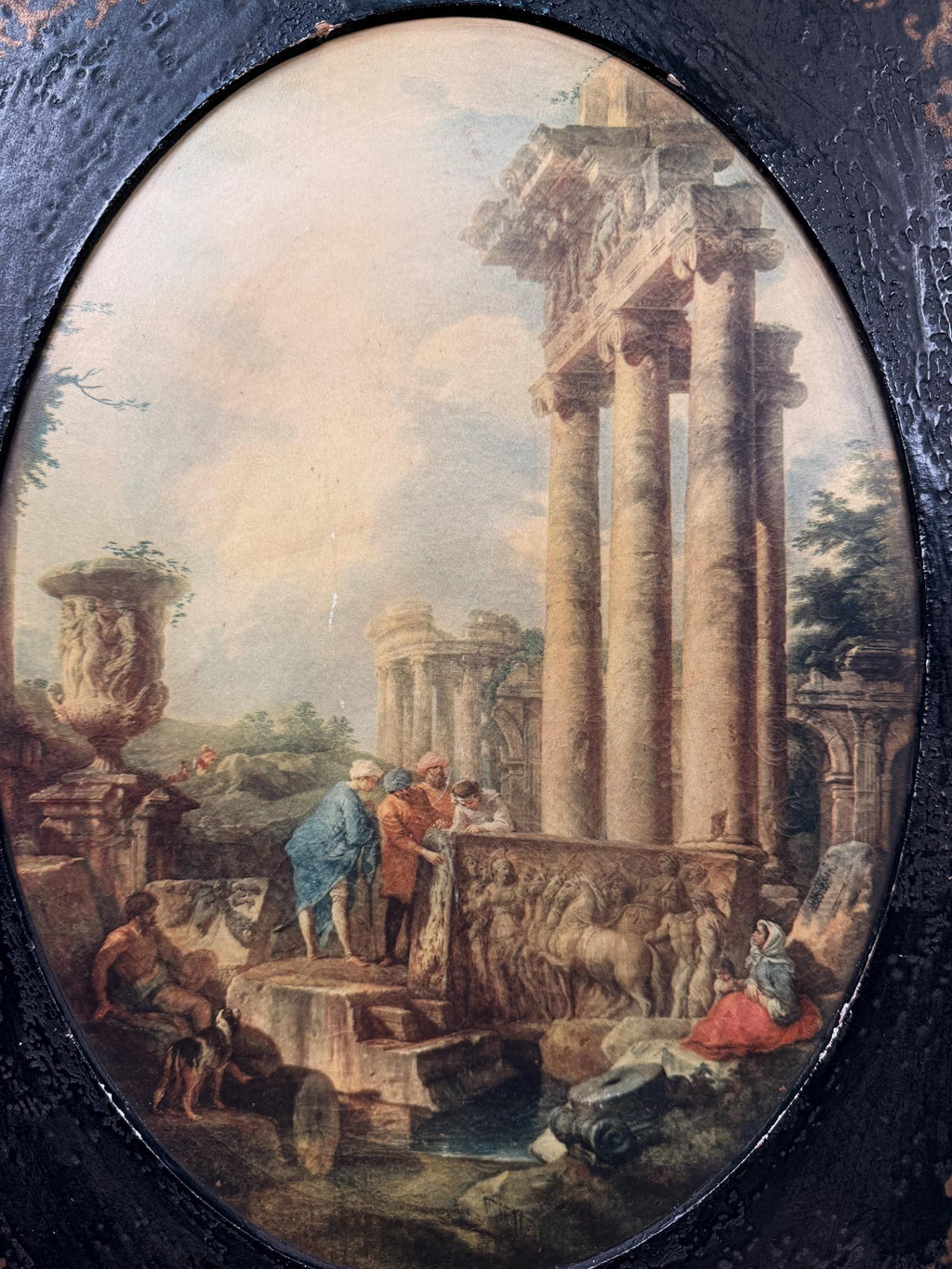 Vintage Pair Neoclassical Grand Tour Wall Panels Roman Ruins Architectural Prints Framed Art