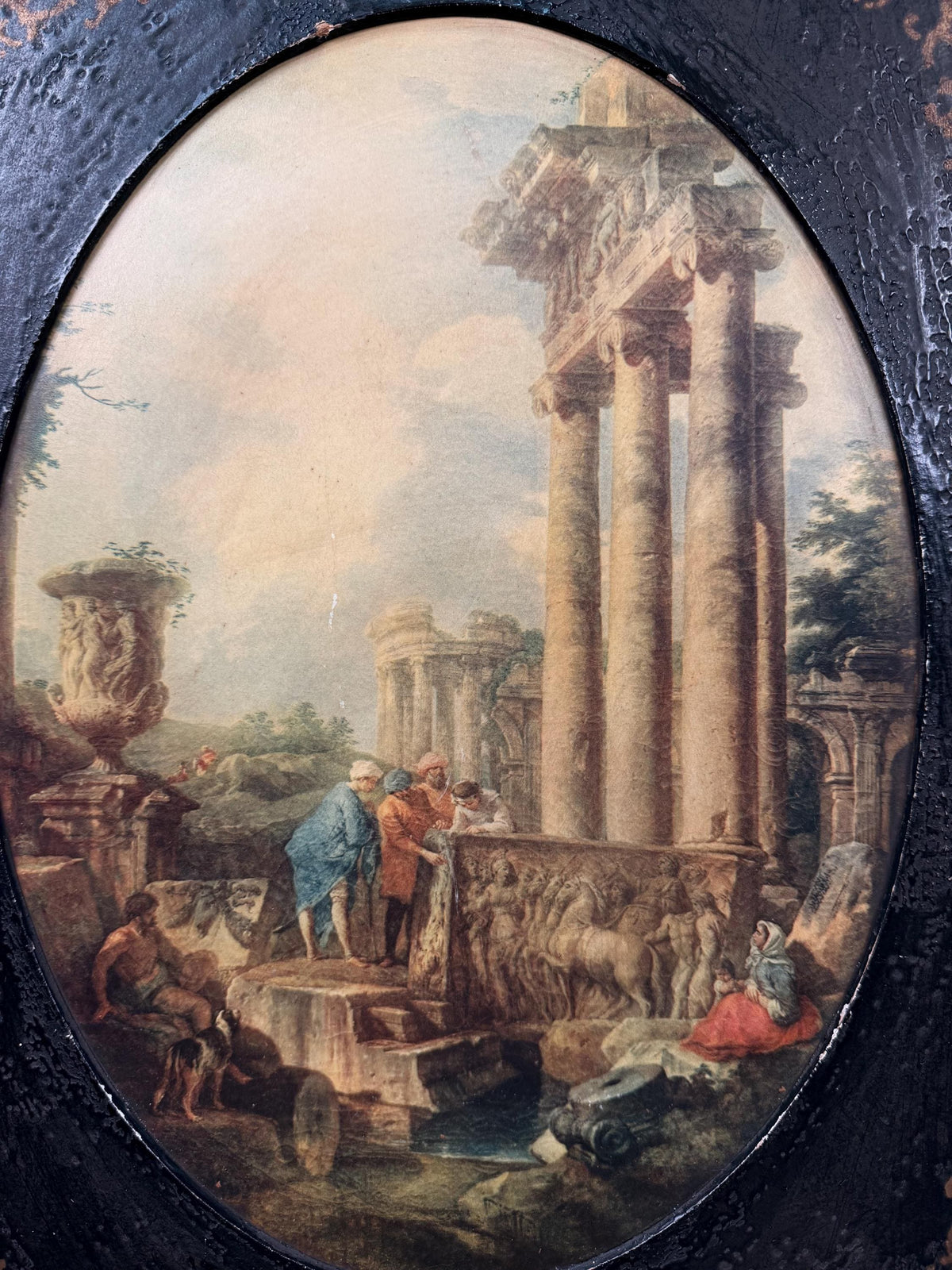 Vintage Pair Neoclassical Grand Tour Wall Panels Roman Ruins Architectural Prints Framed Art