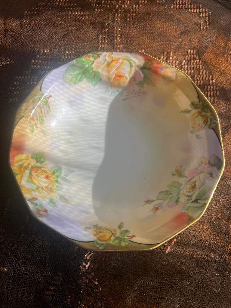 Vintage Hand Painted Porcelain Floral Bowl Pink Rose Design Scalloped Edge Gold Rim Cottagecore Home Decor Antique Style Collectible Dish