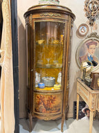 Antique French Louis XV Style Vitrine, Curved Glass Display Cabinet with Hand Painted Panel