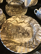 Vintage Royal Mail Heritage Hall Staffordshire Transferware English China Dinnerware Tea Set Rare English Country Horse Carriage Scene