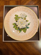 Boehm Rose Plate Collection Set: 6 Bone China Collector Plates, Gold Rim Floral Wall Decor