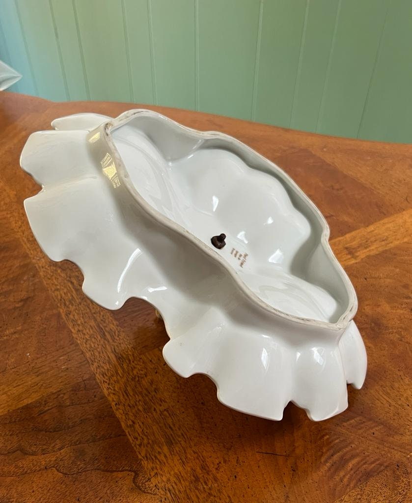 Vintage Hand Painted Porcelain Vanity Tray Rococo Style Handle Floral Design Gold Trim Brush Holder Cup Elegant Victorian Bathroom Decor