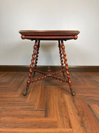 Antique English Barley Twist Side Table, Claw Foot Caster Accent Spiral Leg Table