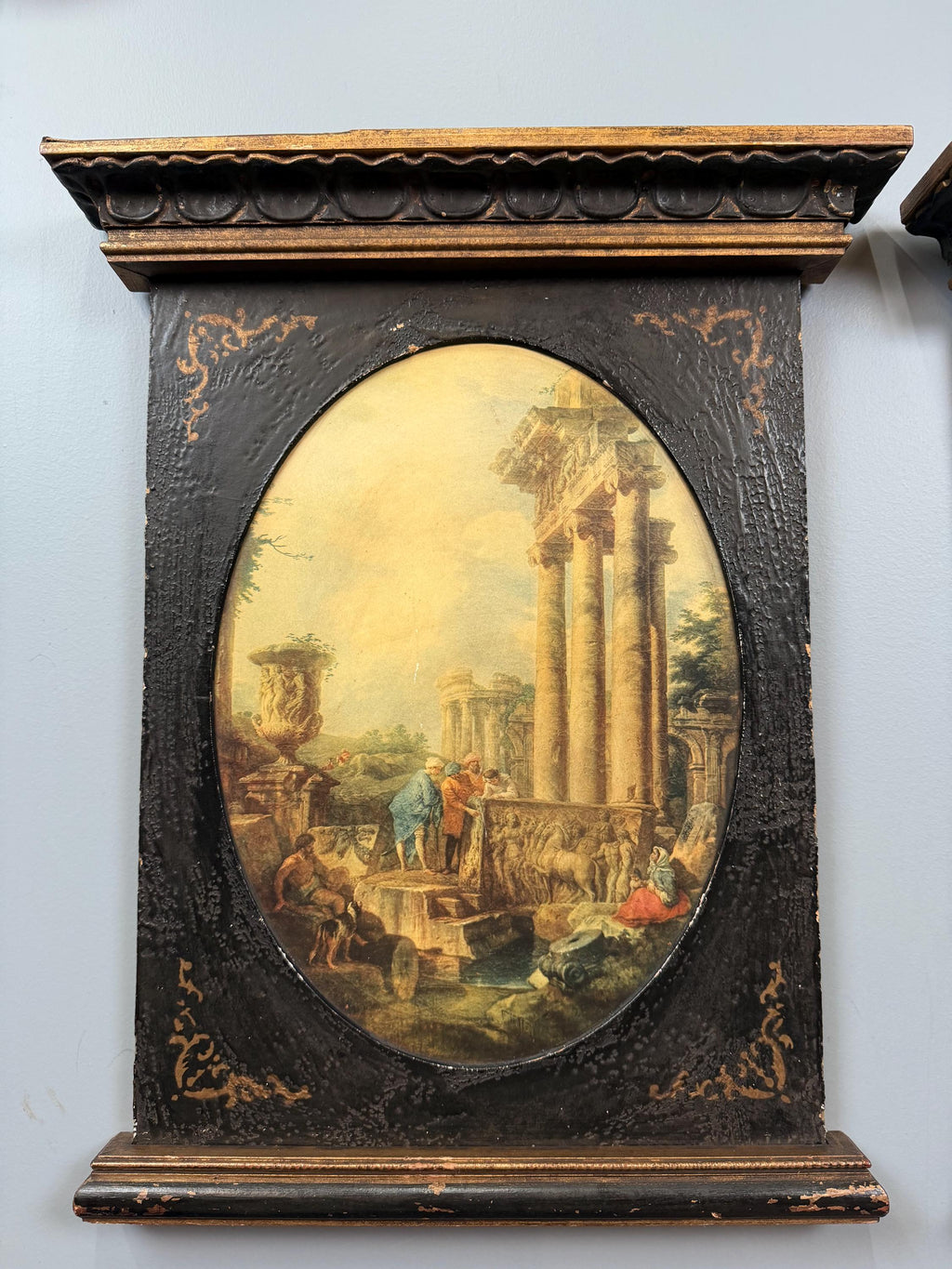 Vintage Pair Neoclassical Grand Tour Wall Panels Roman Ruins Architectural Prints Framed Art