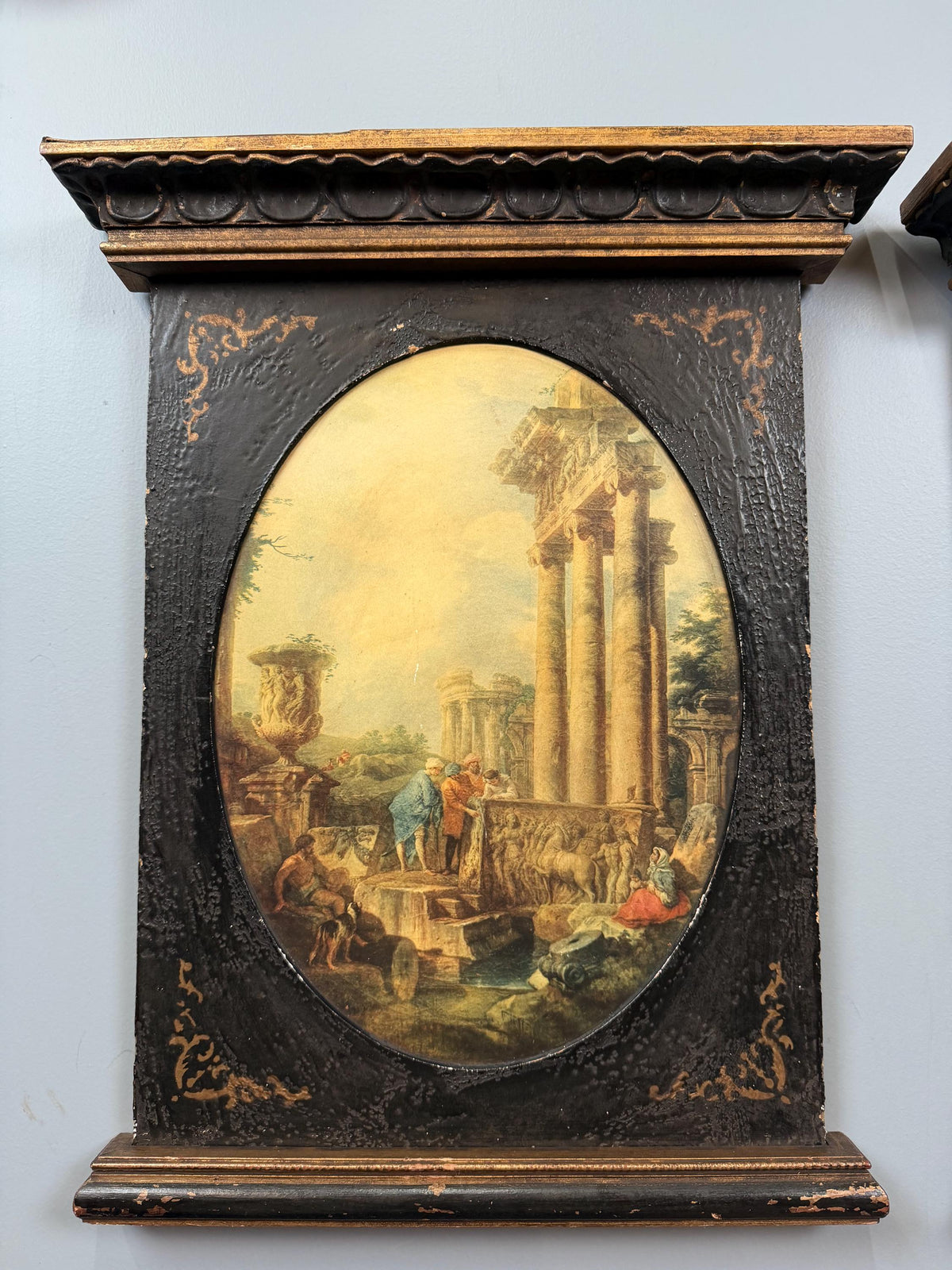 Vintage Pair Neoclassical Grand Tour Wall Panels Roman Ruins Architectural Prints Framed Art