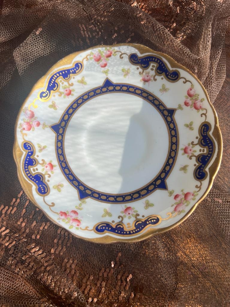 Vintage Prestige Porcelain Strawberry Butterfly Motif Cachepot Dish Box Trio Decorative White Gold Trim Floral Insect Garden Inspired