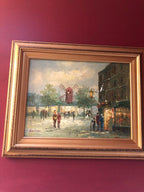 Pair Of Vintage Original Oil Painting Paris Scene Signed Gold Wood Framed Wall Art Collectible Painting. 21 1/2" 17 1/2"
