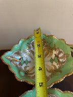 Antique Green Gold Porcelain Bowl Set Hand Painted Scalloped Edge Plates Mid-Century Serving Dish Tableware Sauce Serving Bowl Home Decor
