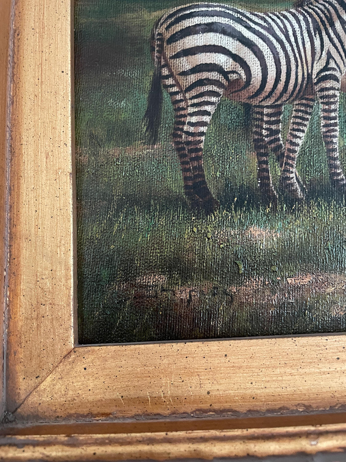 Vintage Matching Hand-Painted Vase Framed Oil Painting Set Zebra Art Wildlife Vase Set Same Artist Wall Art Wood Frame Floral Animal Motifs
