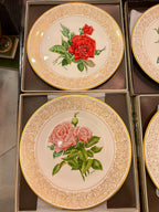 Boehm Rose Plate Collection Set: 6 Bone China Collector Plates, Gold Rim Floral Wall Decor