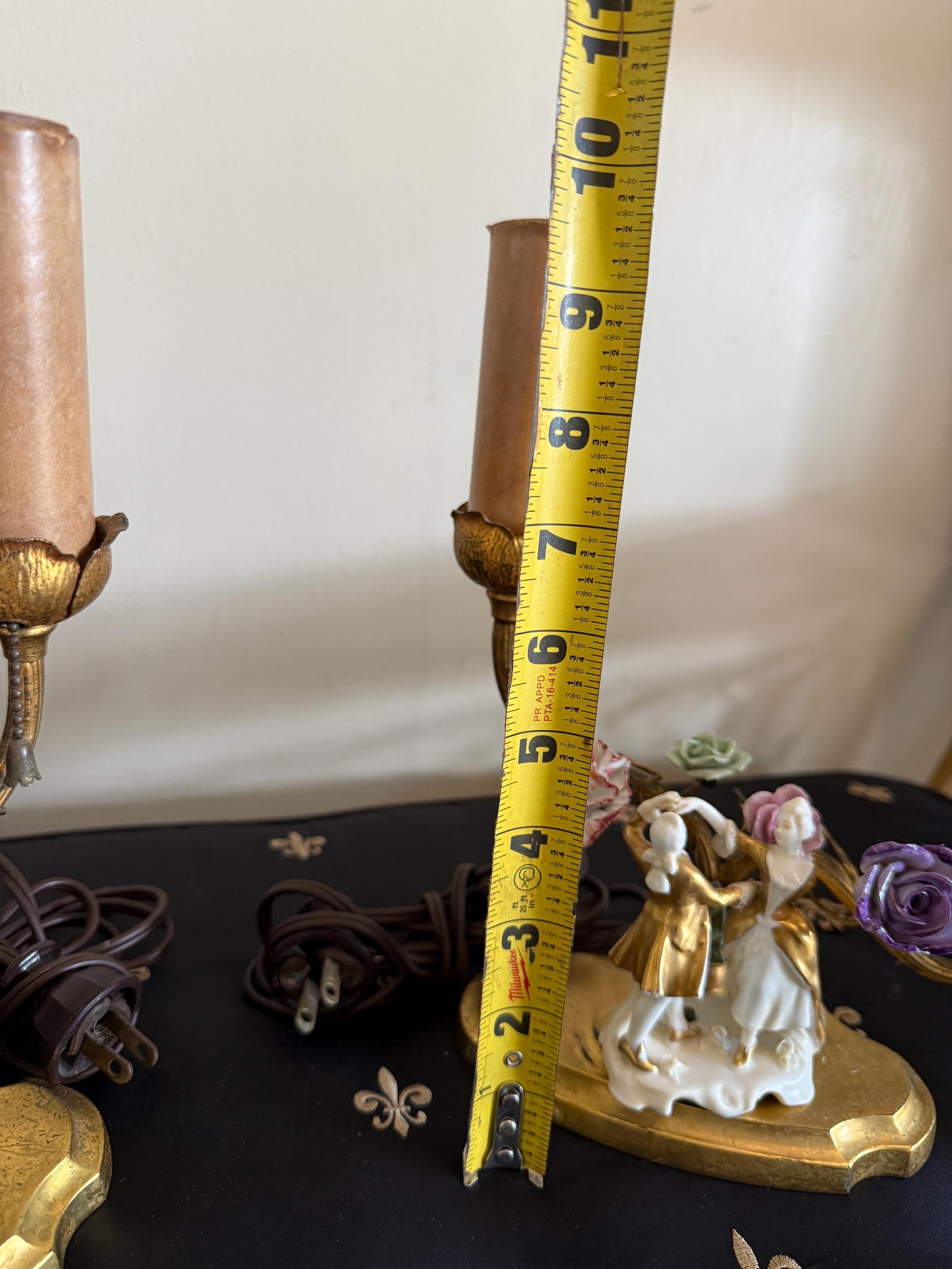 Antique Pair of French Victorian Bronze & Porcelain Lamps Early 1900s Hand Painted Figurines Flowers Exquisite Rare Pair Working Table Lamp