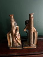 Rare Garnier French Bookend Pair Art Deco Ceramic Characters Candle Holder Unique Colorful Home Decoration Shelf Accent Conversation Piece
