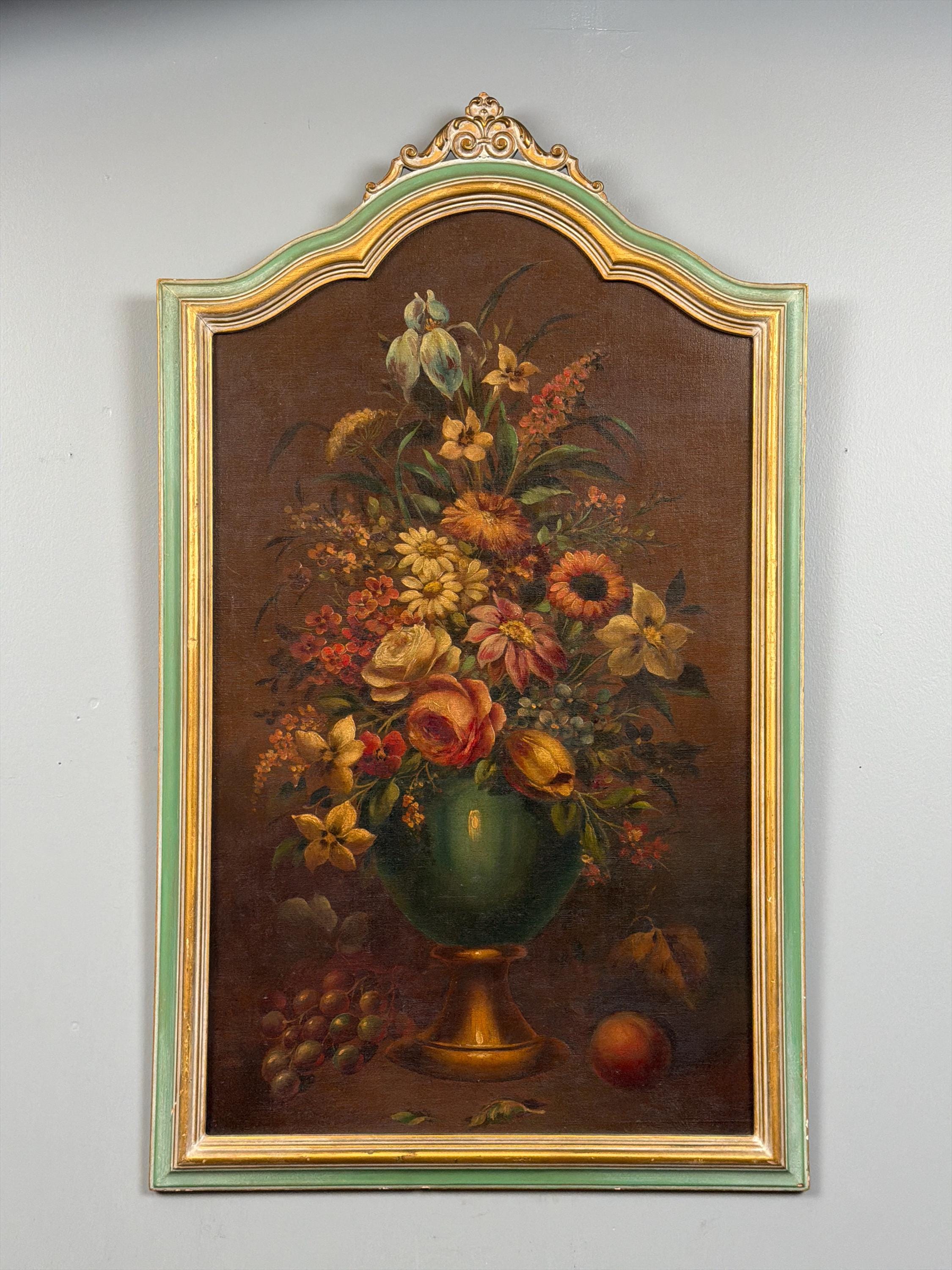 Vintage Floral Oil Painting, Ornate Gilt Frame, European Still Life Bouquet Decor