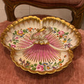 Antique German Hand-Painted Floral Gilt Porcelain Serving Dish, Rococo Candy Bowl