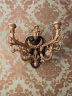 Pair of Vintage Heavy Gold Cast Iron Candlestick  Wall Sconces