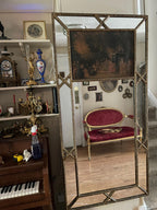 Antique  French Trumeau Gold Wood with Oil  Painting Tall Mirror 1900s