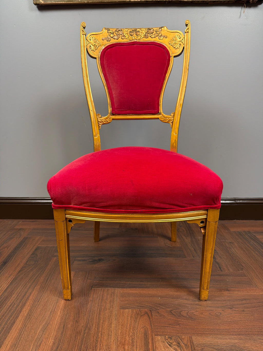 Vintage Louis XVI Giltwood Chair, Raspberry Pink Velvet Upholstery, French Neoclassical Boudoir Accent Chair