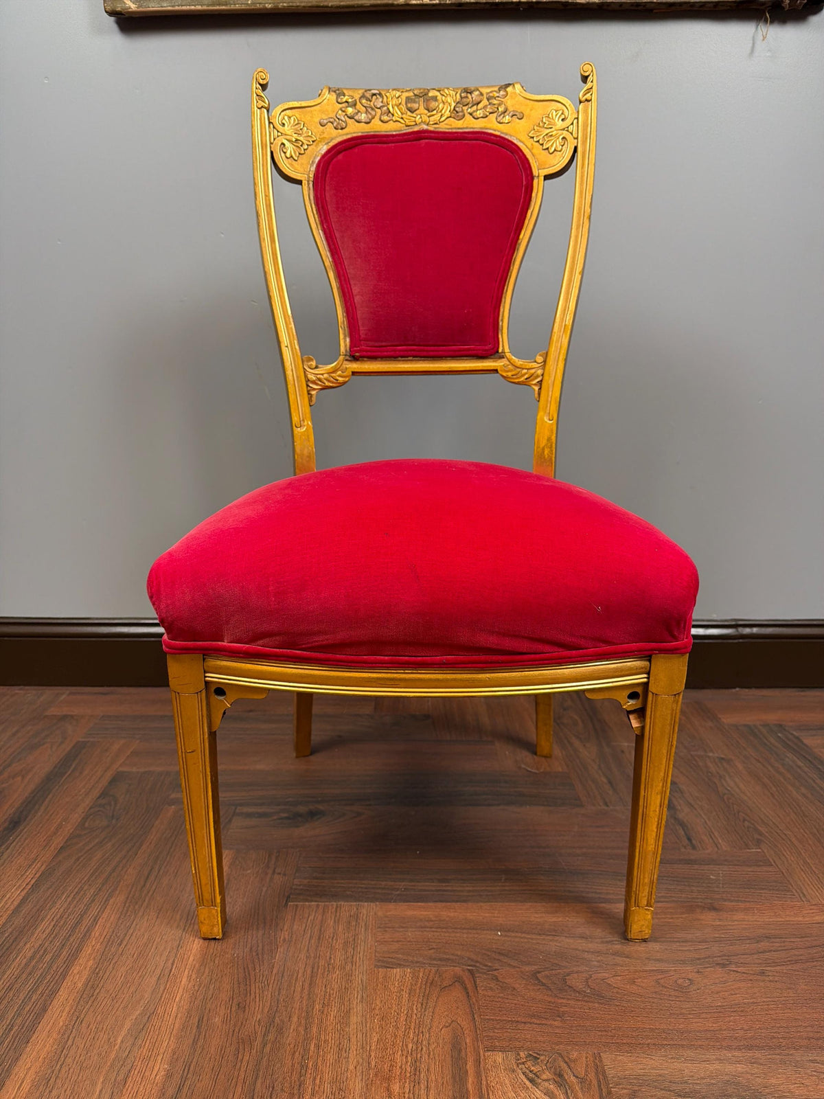 Vintage Louis XVI Giltwood Chair, Raspberry Pink Velvet Upholstery, French Neoclassical Boudoir Accent Chair