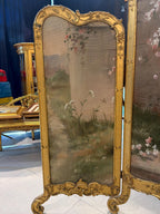 Antique French Rococo Folding Screen: Hand-Painted Silk Panels, Gilt Wood Louis XV Style