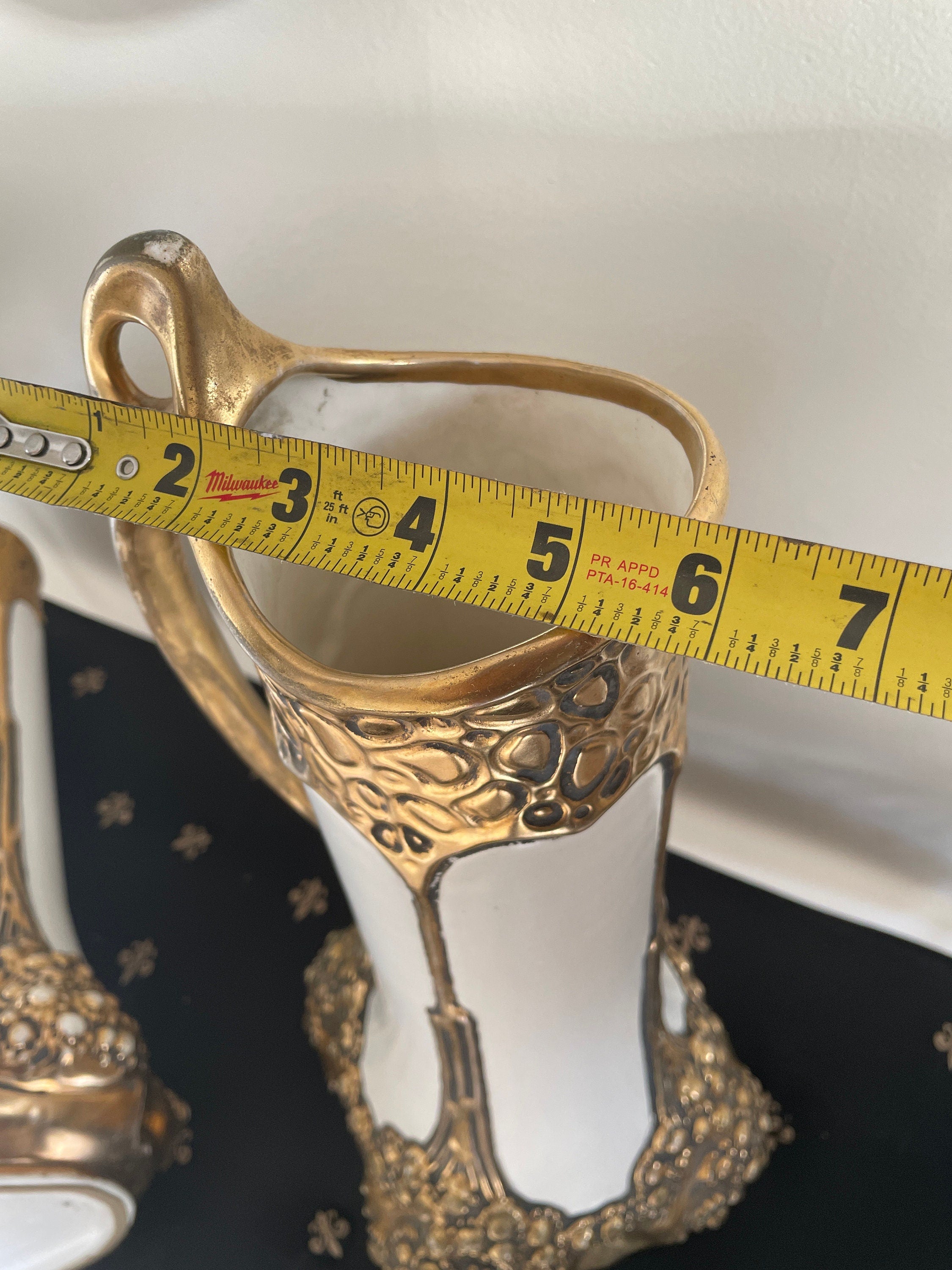 Pair of Antique Gold Gilded Porcelain Art Nouveau Austria Pottery Tall Vases by Julius Dressler Collectible Home Decor Rare Unique Pieces