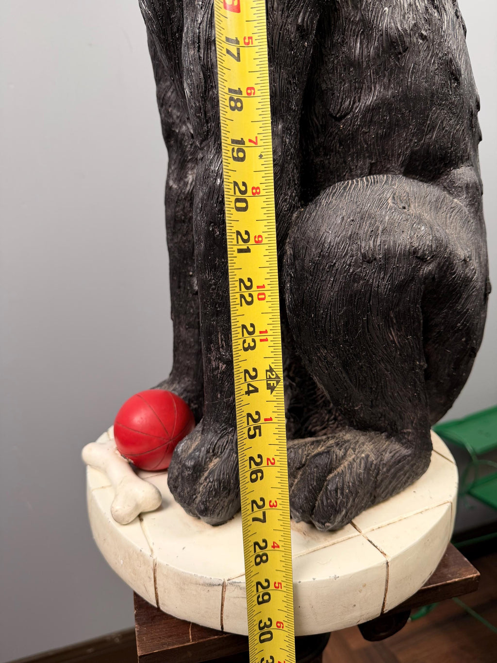 Vintage Black Labrador Dog Statue with Ball and Bone Resin Sculpture