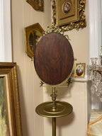 Antique Brass Standing Vanity Mirror Electric Candelabra Floor Lamp Victorian Boudoir Light Fixture Oval Mirror Candle Holder Light Decor