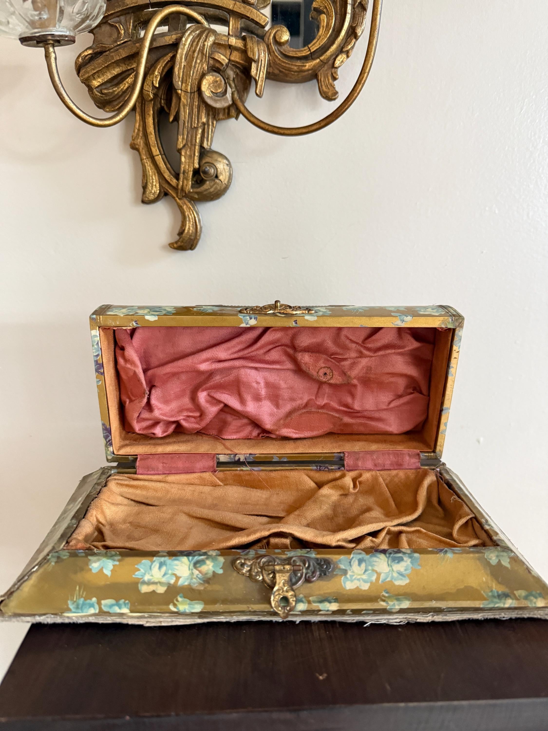 Antique Victorian Glove Box Lady Portrait Lithograph Floral Design Jewelry Storage Box 19th Century Collectible Jewelry Box Vanity Box
