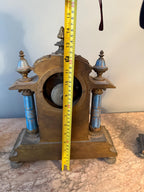 Exquisite Antique French Sevres Blue Porcelain Gilt Bronze Clock Set Late 19th Century 3 Piece Mantel Garniture Hand Painted Romantic Scenes
