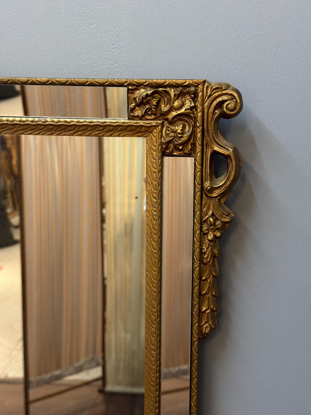 Vintage Gilt Ribbon Mirror, French Style Bow Frame, Hollywood Regency Gold Accent