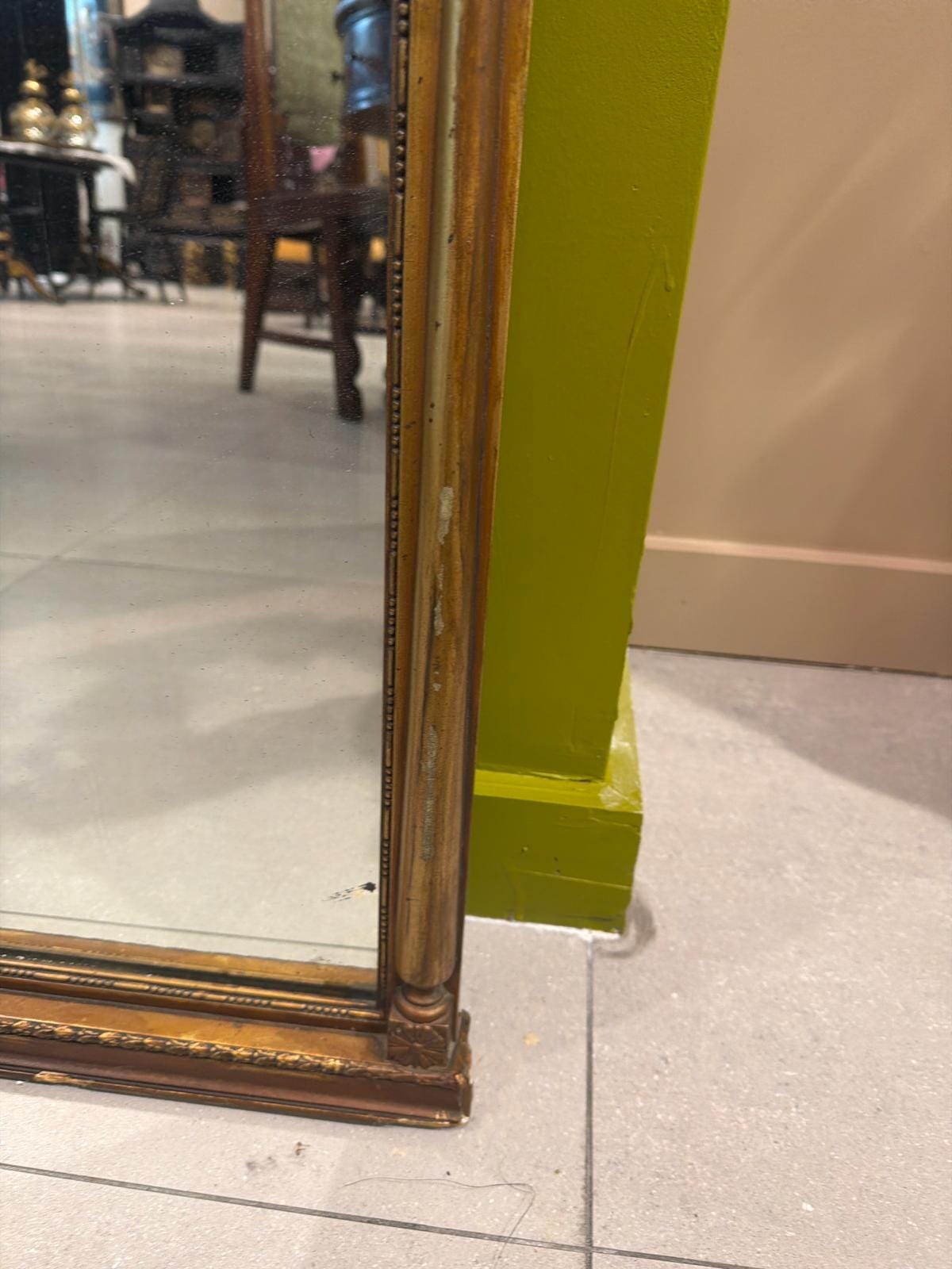 Antique French Trumeau Mirror with Engraved Scene Panel, Gilt Wood Frame, 19th Century