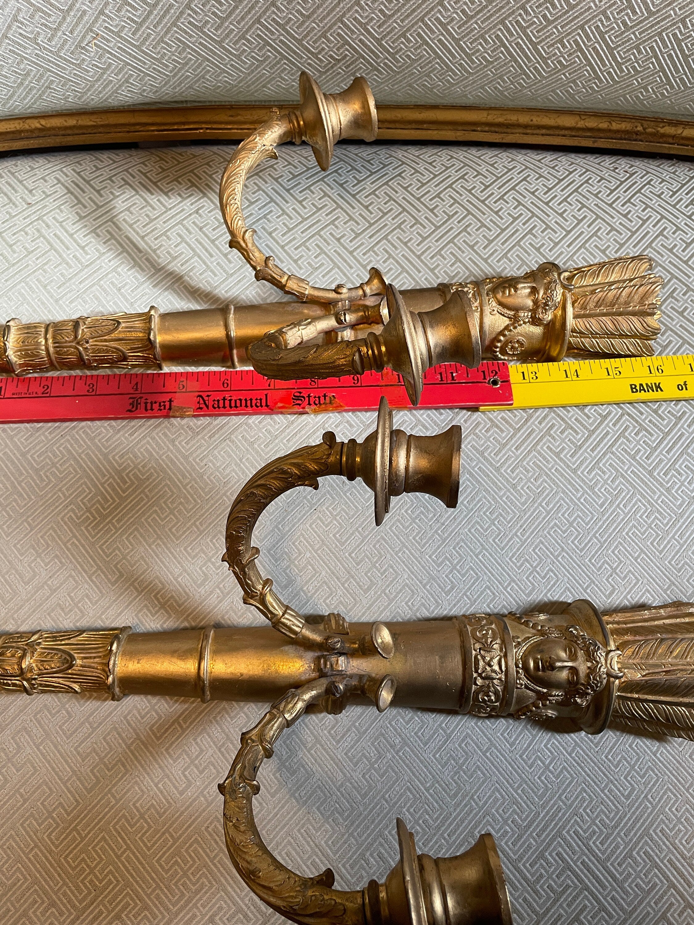 Pair Of Antique French Gilded Bronze Wall Sconces Neoclassical Style Candle Holders Elegant Wall Decor Vintage Lighting Statement Piece