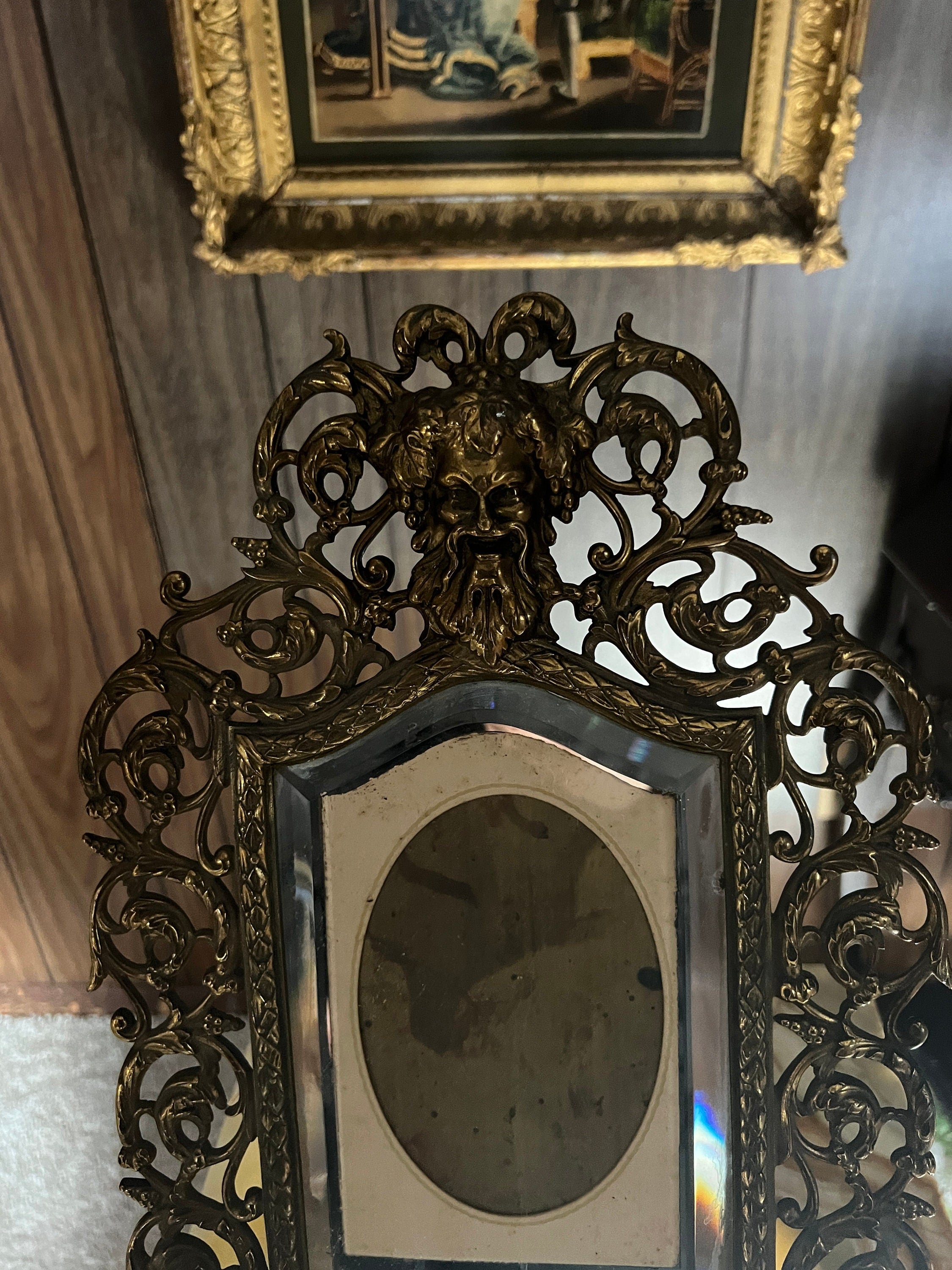 P.E. Guerin Brass And Copper Picture Frame With Repousse Satyr Collectible Mirrored Frame Rare 1850s Ornate Victorian Baroque Decoration