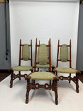 Set of 4 Antique Oak Gothic Revival Dining Chairs: Jacobean Style, French Provincial