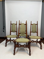 Set of 4 Antique Oak Gothic Revival Dining Chairs: Jacobean Style, French Provincial