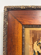 Antique Victorian Oak Frame with Romantic Scene Print, Ornate Gesso Trim, 19th Century Style Wall Art